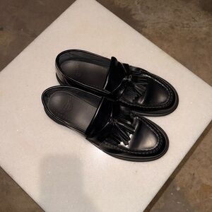 Black Leather Loafers with Tassels